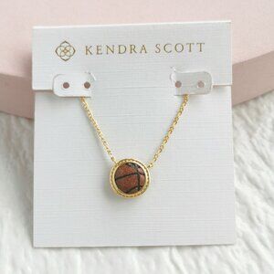 Kendra Scott Basketball Short Pendant Necklace, Gold Orange Goldstone